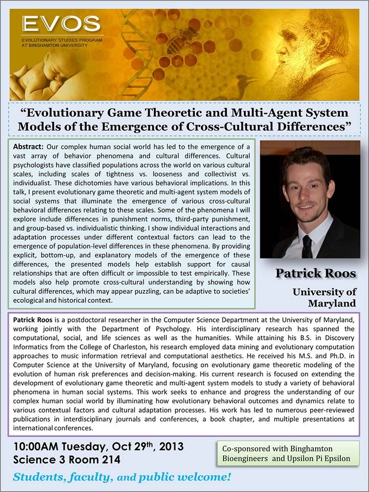 Announcement for the seminar talk on evolution of cultural differences
